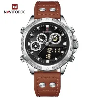 NAVIFORCE 9224 Original Brand Men's Watches LCD Digital Display Waterproof Wristwatch for Man Luminous Male Sport Quartz Clock - Silver Black OrangeBrown